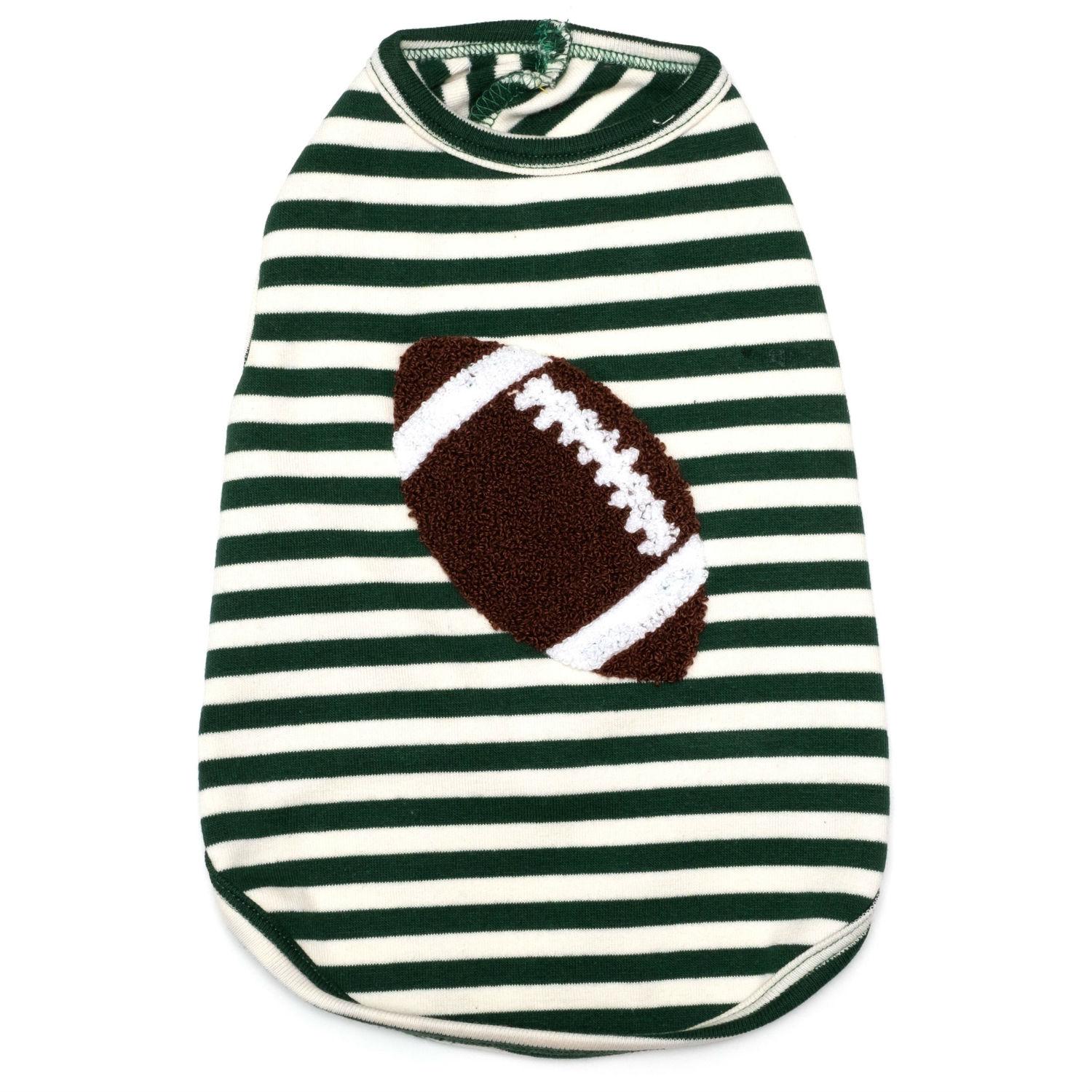 Worthy Dog Football Dog T-Shirt - Green and White Striped