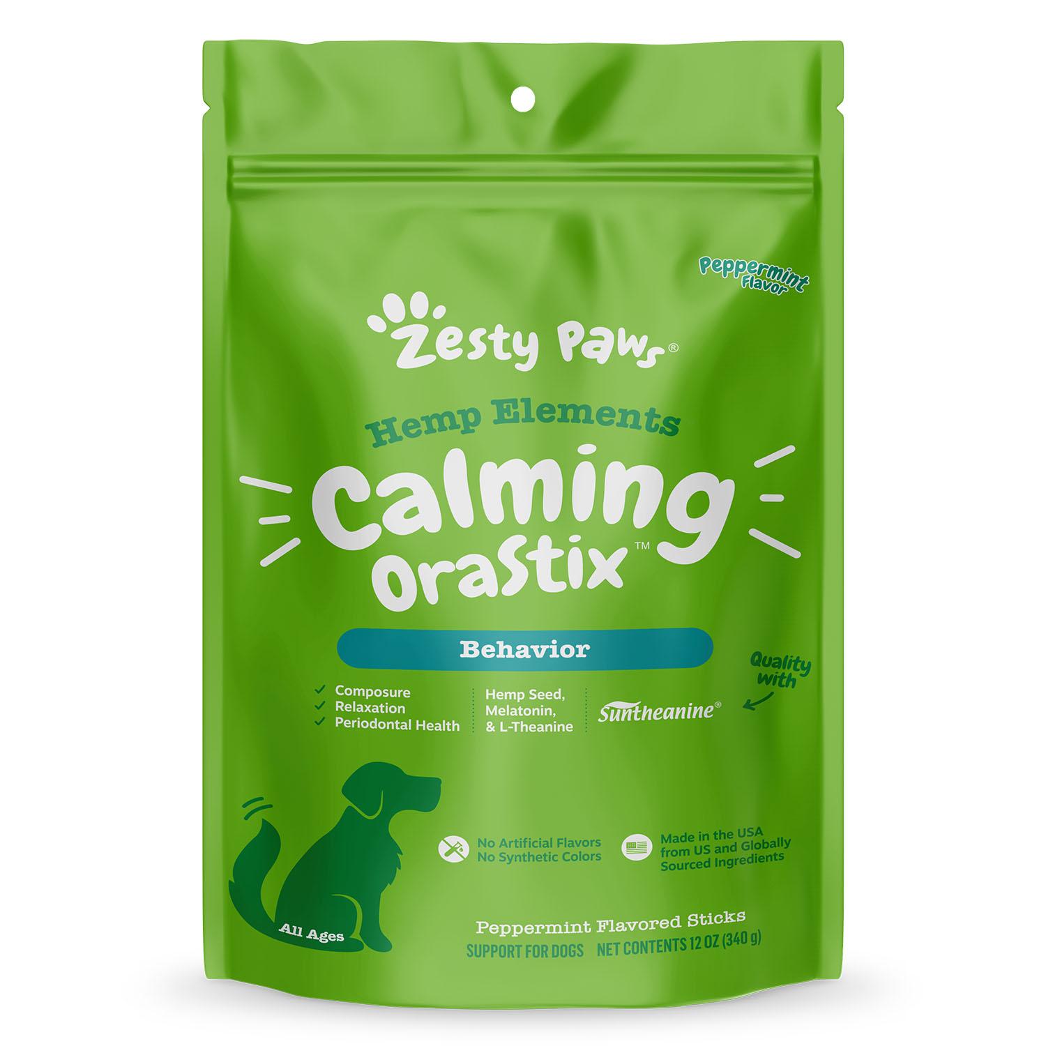 Zesty Paws Hemp Elements OraStix Calming Dog Chews - Peppermint Flavored