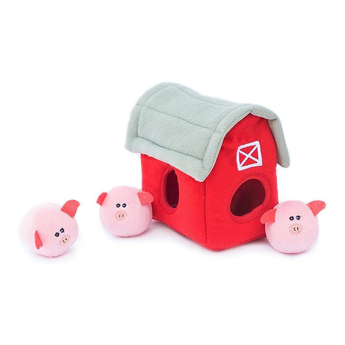 ZippyPaws Burrow Dog Toy - Pig Barn with Bubble Babiez