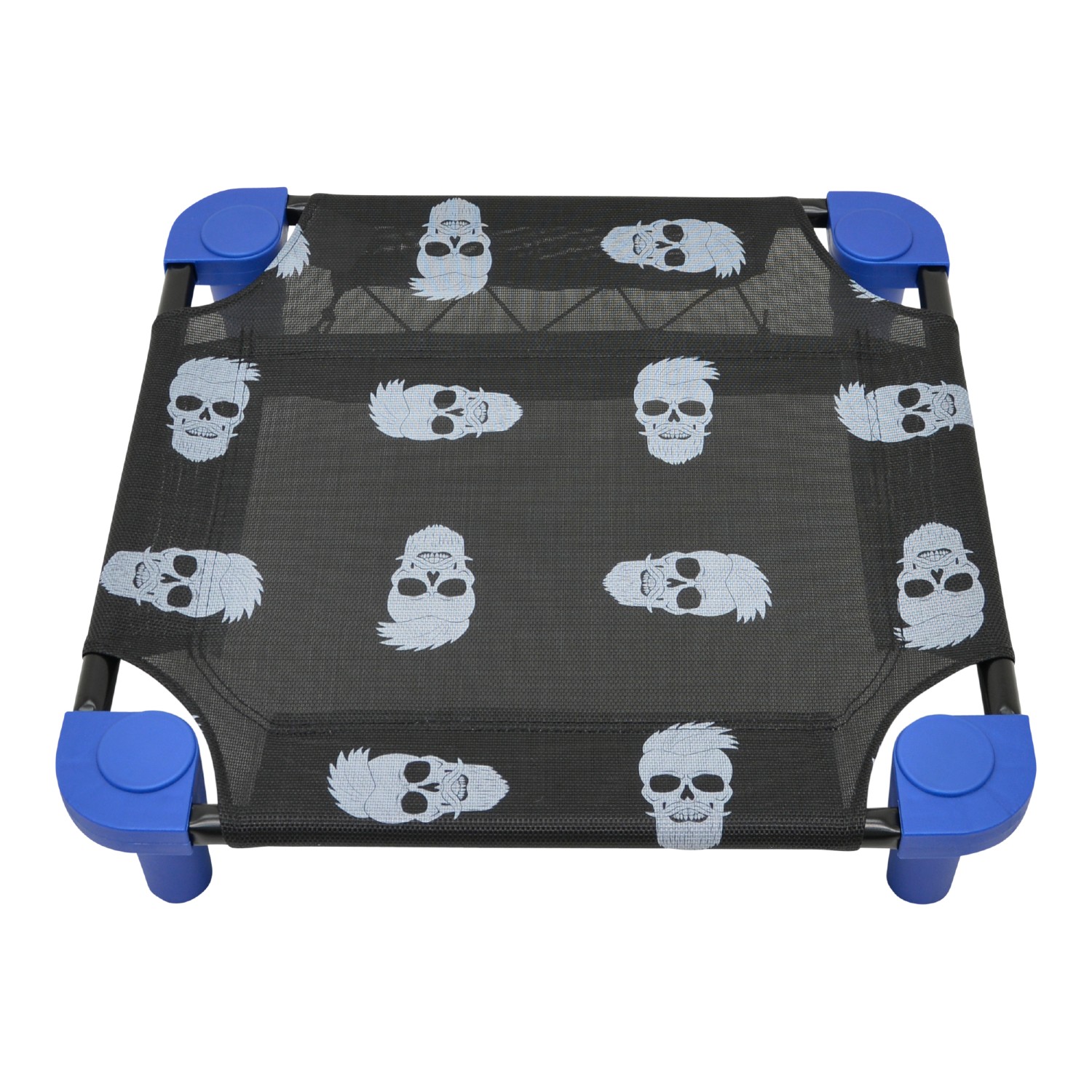 4Legs4Pets Halloween Beareded Skull Cool Dude Dog Cot - Black Frame / Blue Legs Limited Edition