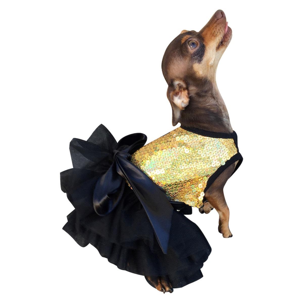 The Dog Squad Fufu Tutu Sequin Dog Dress - Gold Stardust