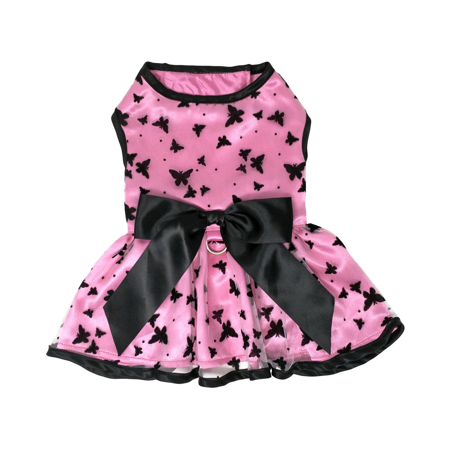 All Aflutter Dog Dress with Leash by Doggie Design - Pink & Black 