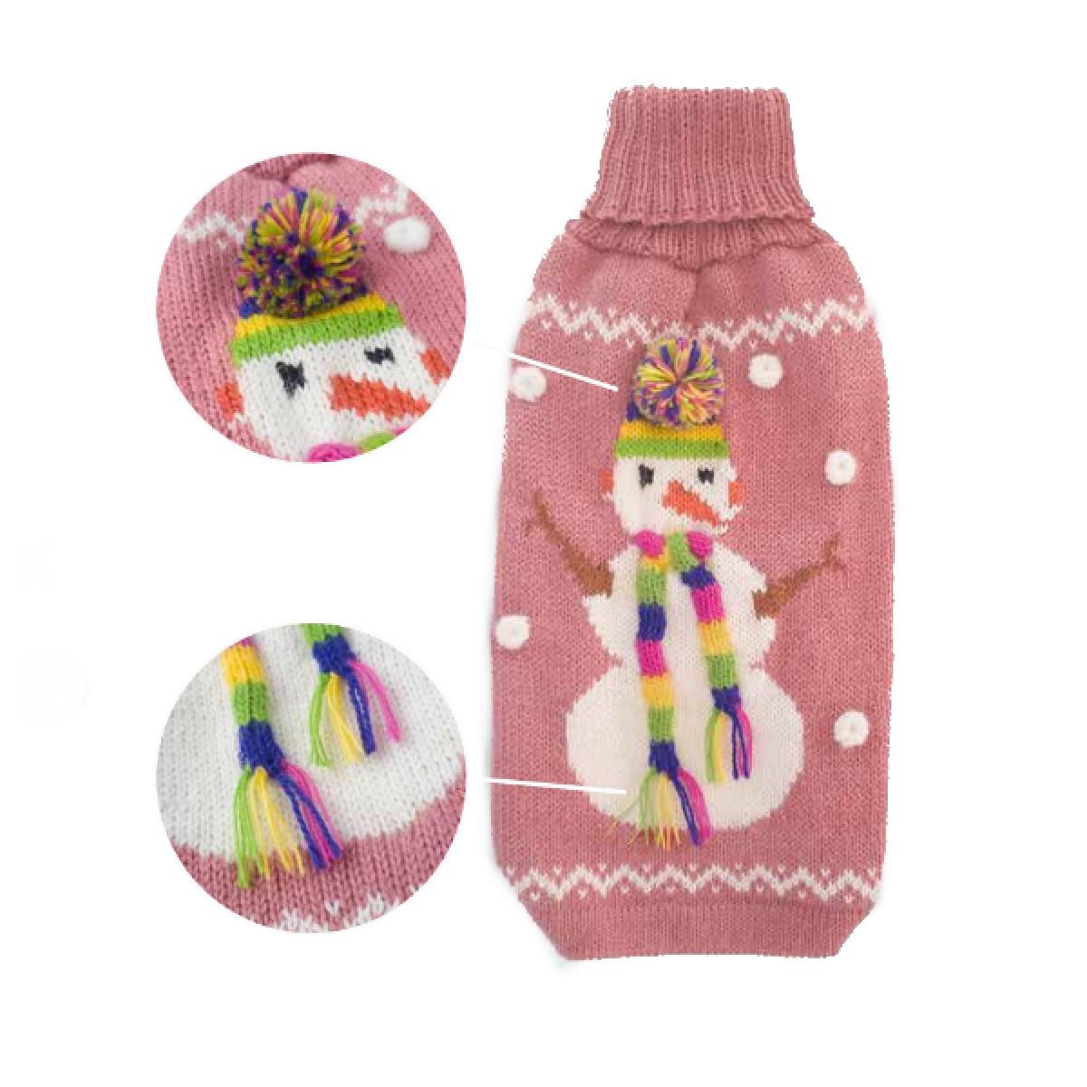 Alqo Wasi Snowman Alpaca Dog Sweater - Pink