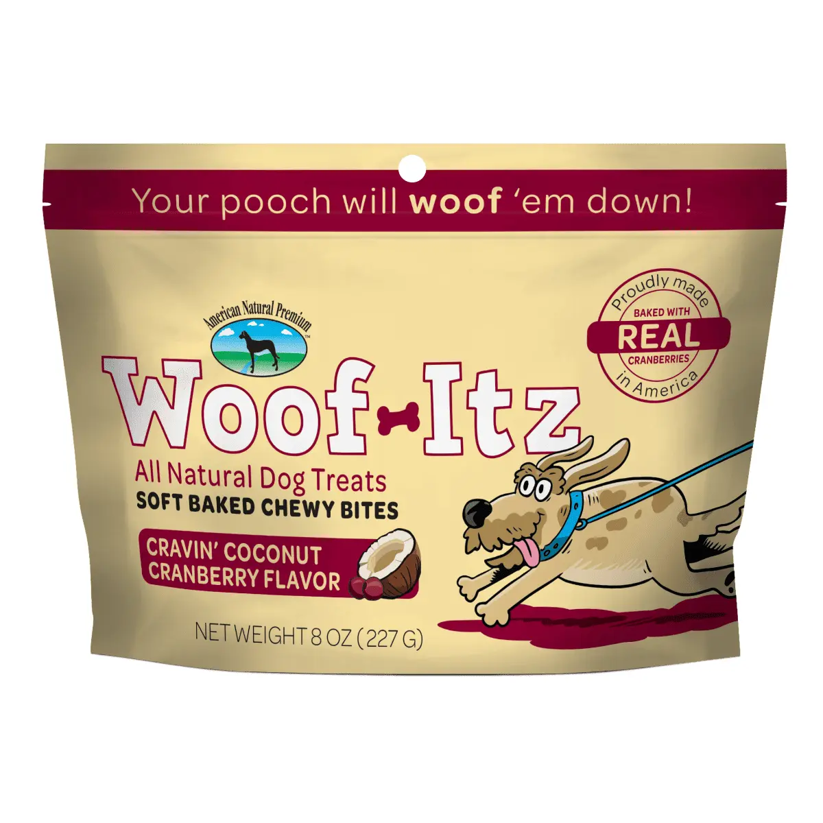 American Natural Premium Woof Itz Dog Treats - Cravin' Coconut Cranberry