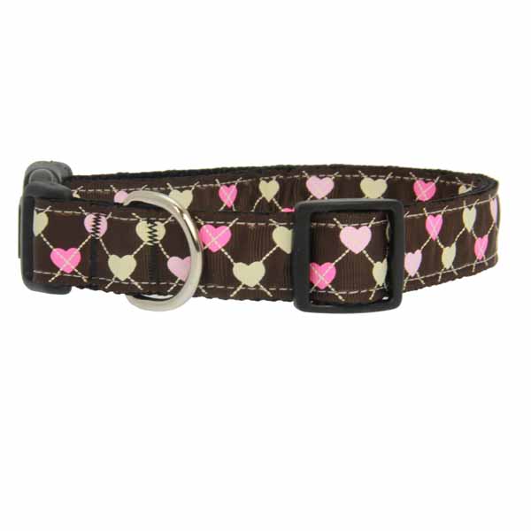 Argyle Hearts Dog Collar - Brown