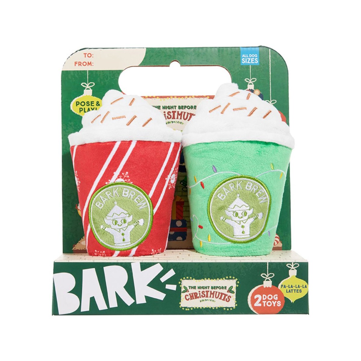 BARK Holiday Plush Drink Dog Toy - Fa-La-La-Lattes 2 Pack