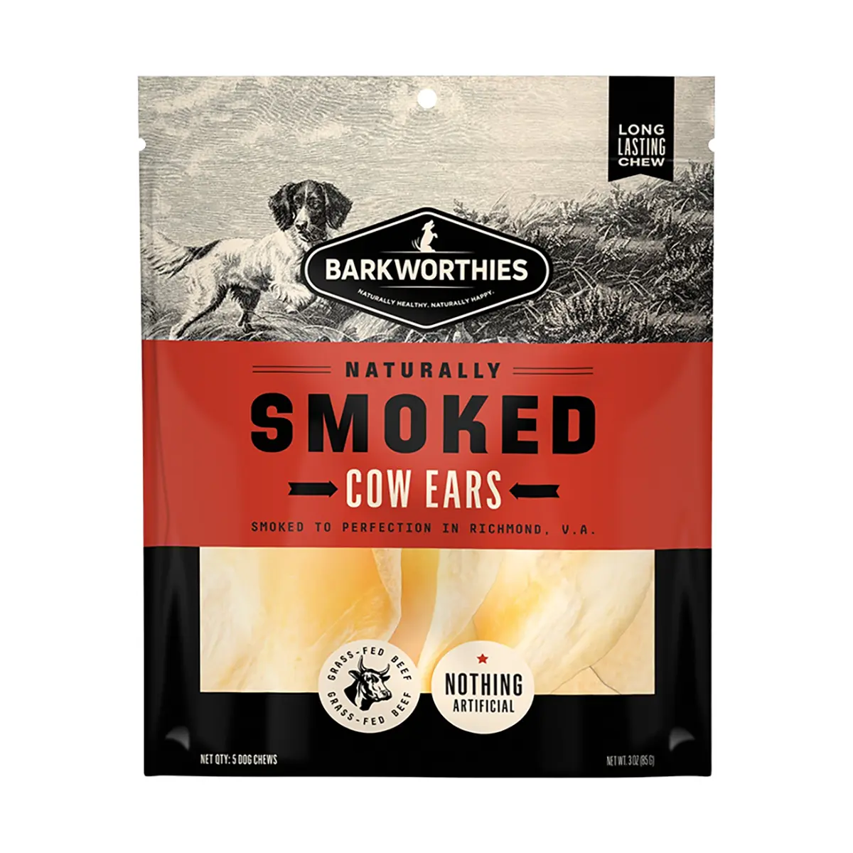 Barkworthies Smoked Cow Ears Dog Treats - Multipack