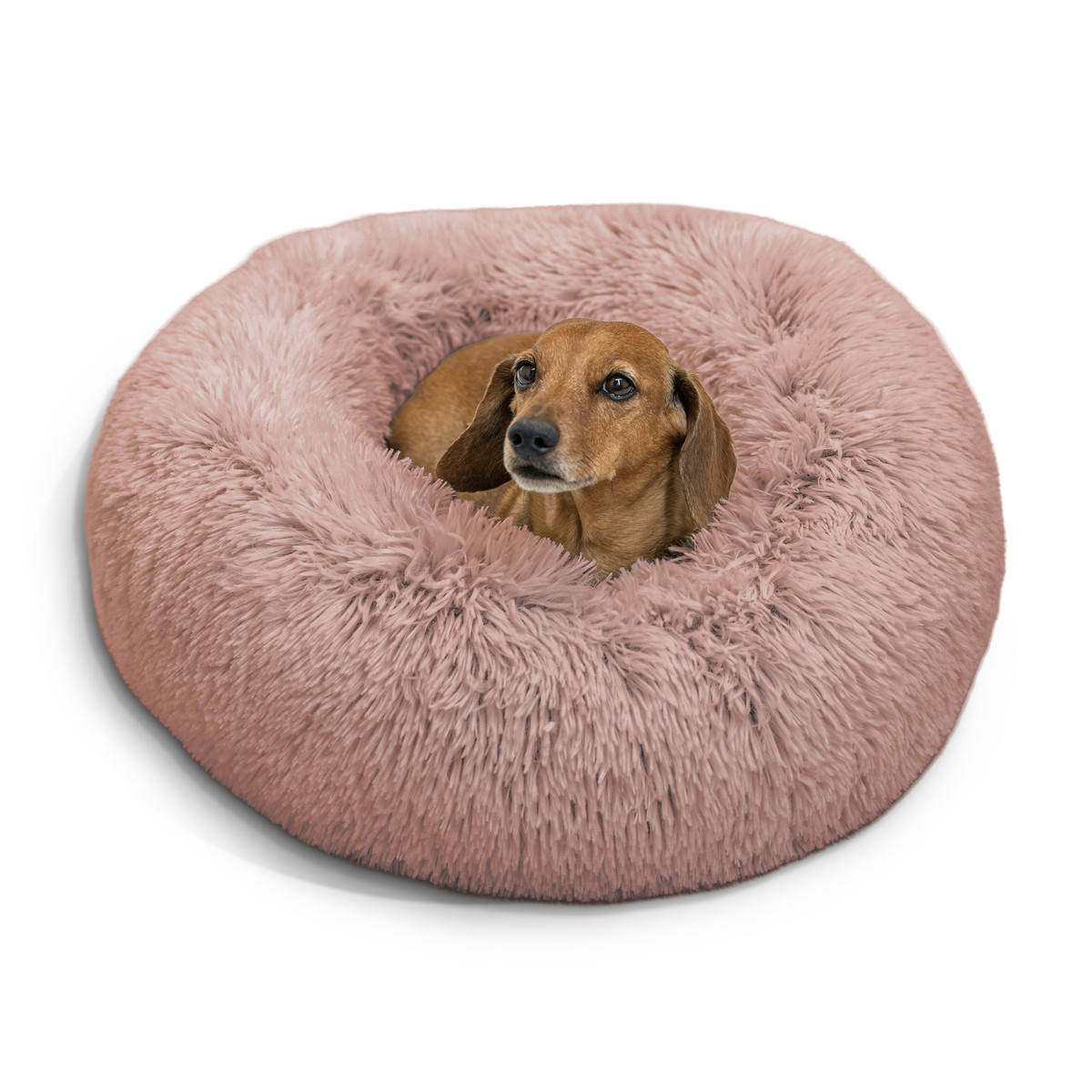 Best Friends by Sherri Calming Shag Donut Cuddler Pet Bed - Dusty Rose