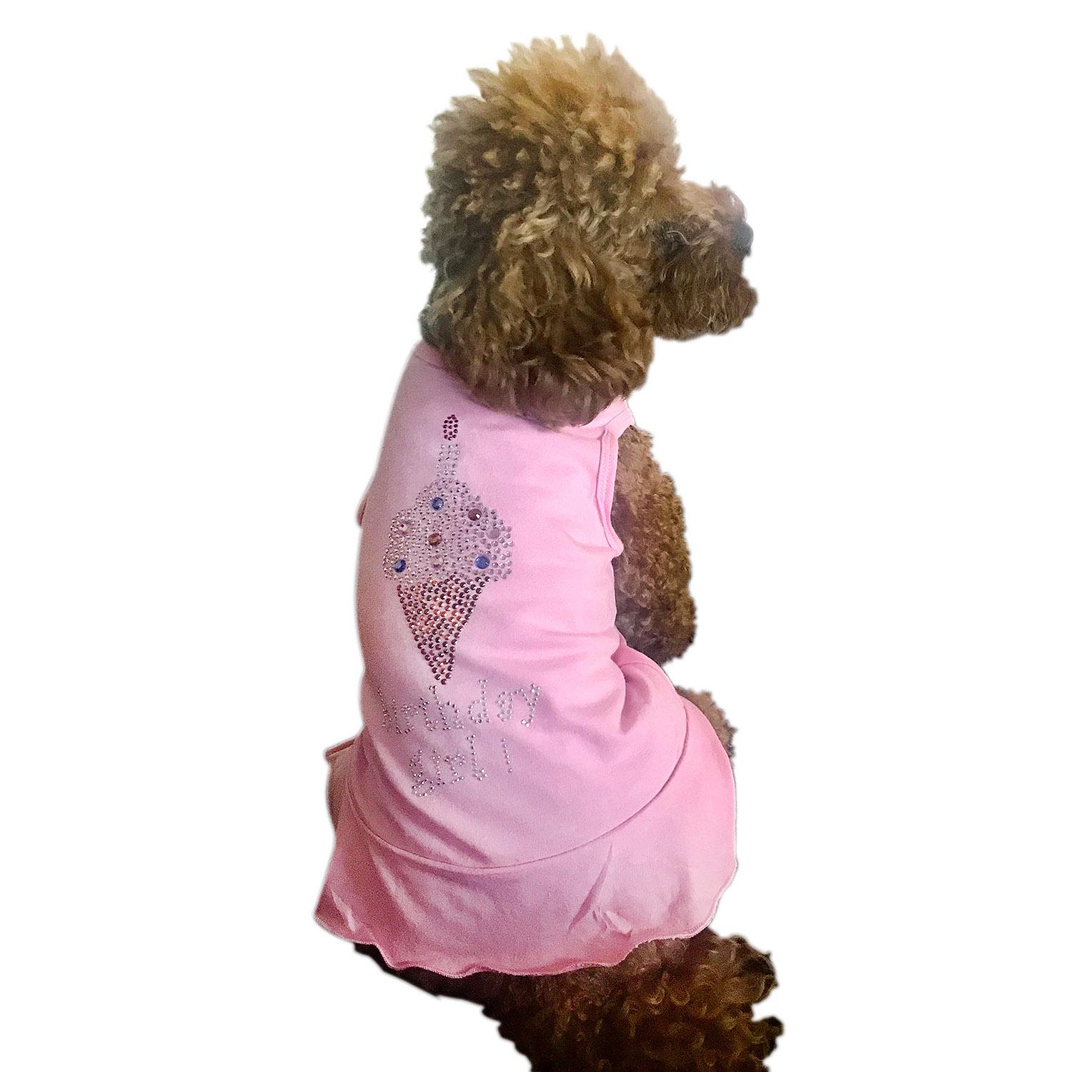 The Dog Squad Birthday Girl Ice Cream Cone Rhinestone Dog Tank Dress - Bubblegum Pink