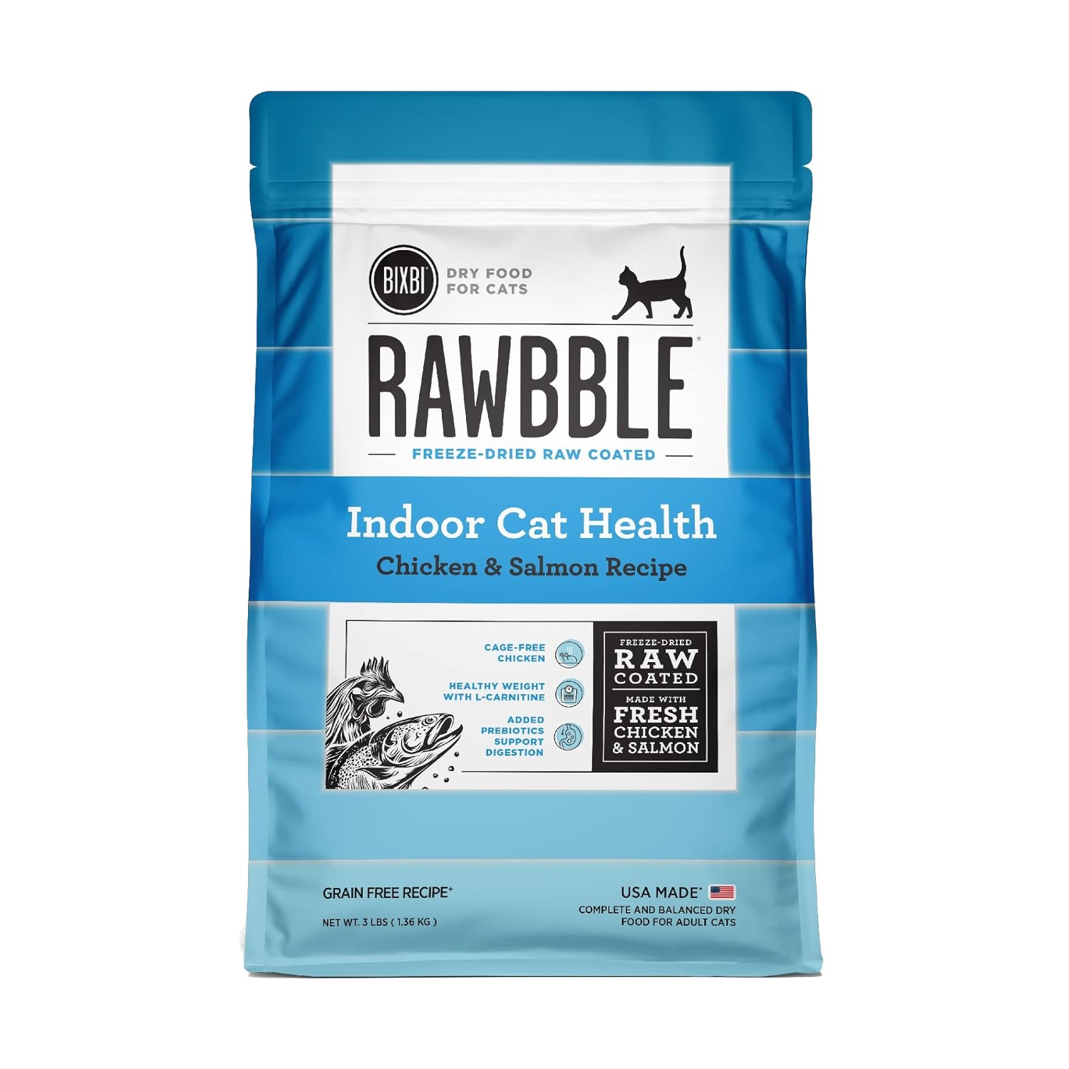 BIXBI RAWBBLE Grain Free Dry Cat Food - Indoor Health Chicken & Salmon Recipe