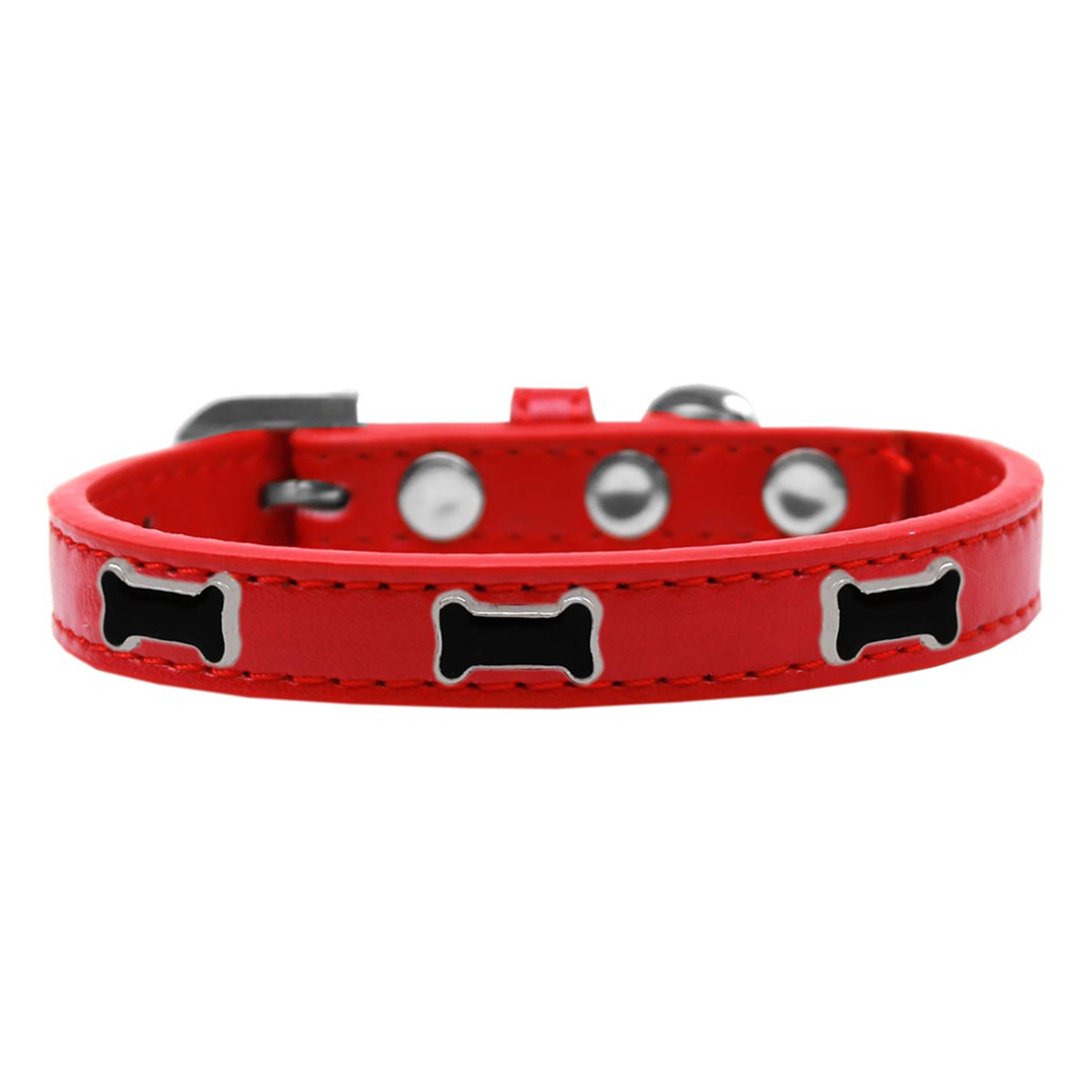 Black Bone Widget Dog Collar - Red