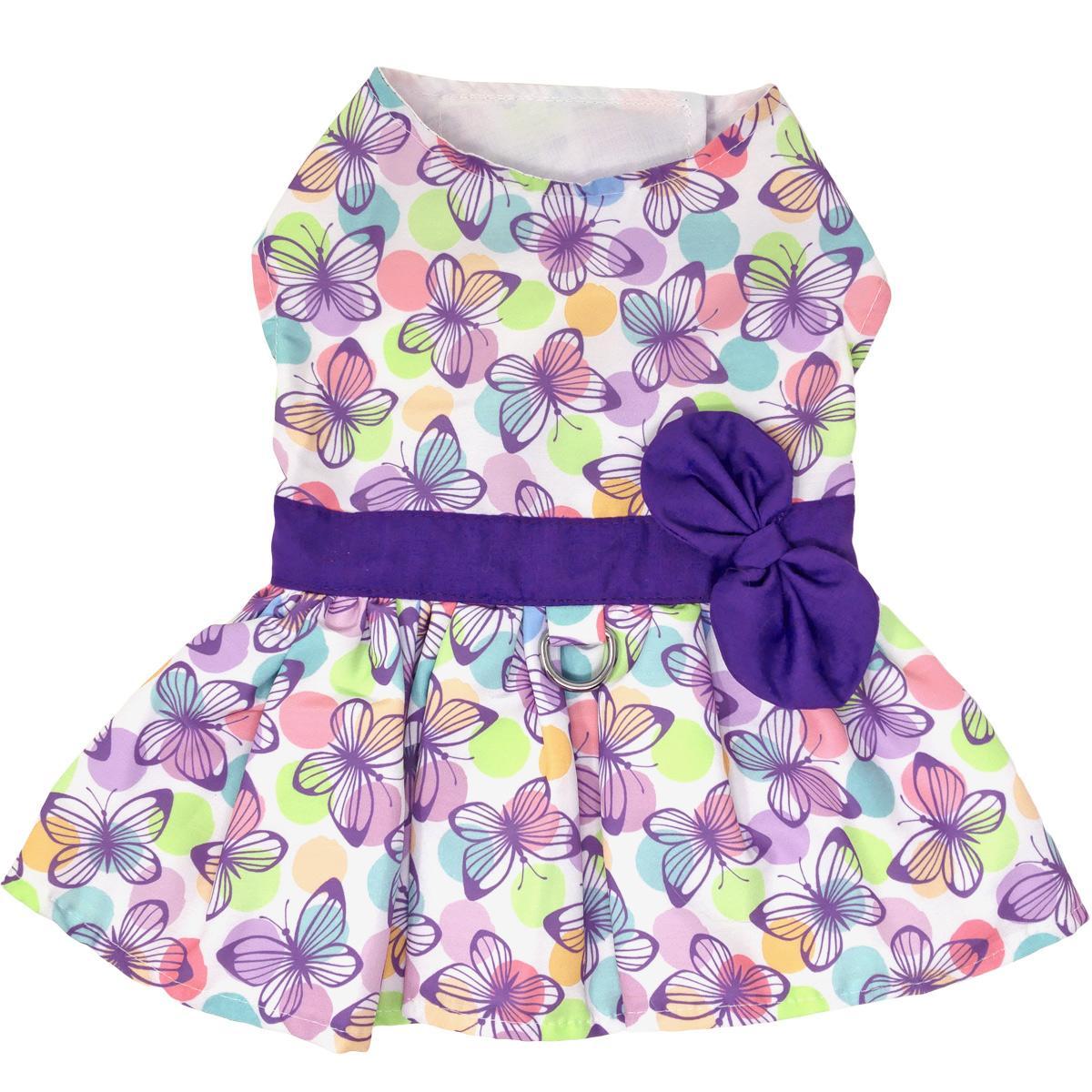 Purple Butterfly Dog Harness Dress with Matching Leash by Doggie Design