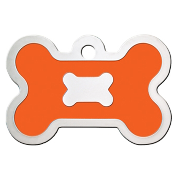 Bone Large Engravable Pet I.D. Tag - Chrome and Neon Orange