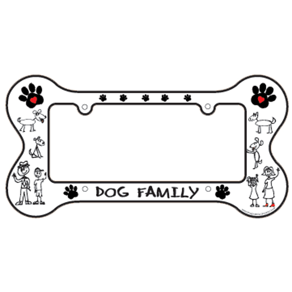 Bone Shaped License Plate Frame - Dog Family