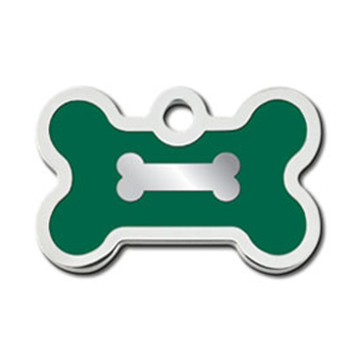 Bone Small Engravable Pet I.D. Tag - Chrome and Emerald Green