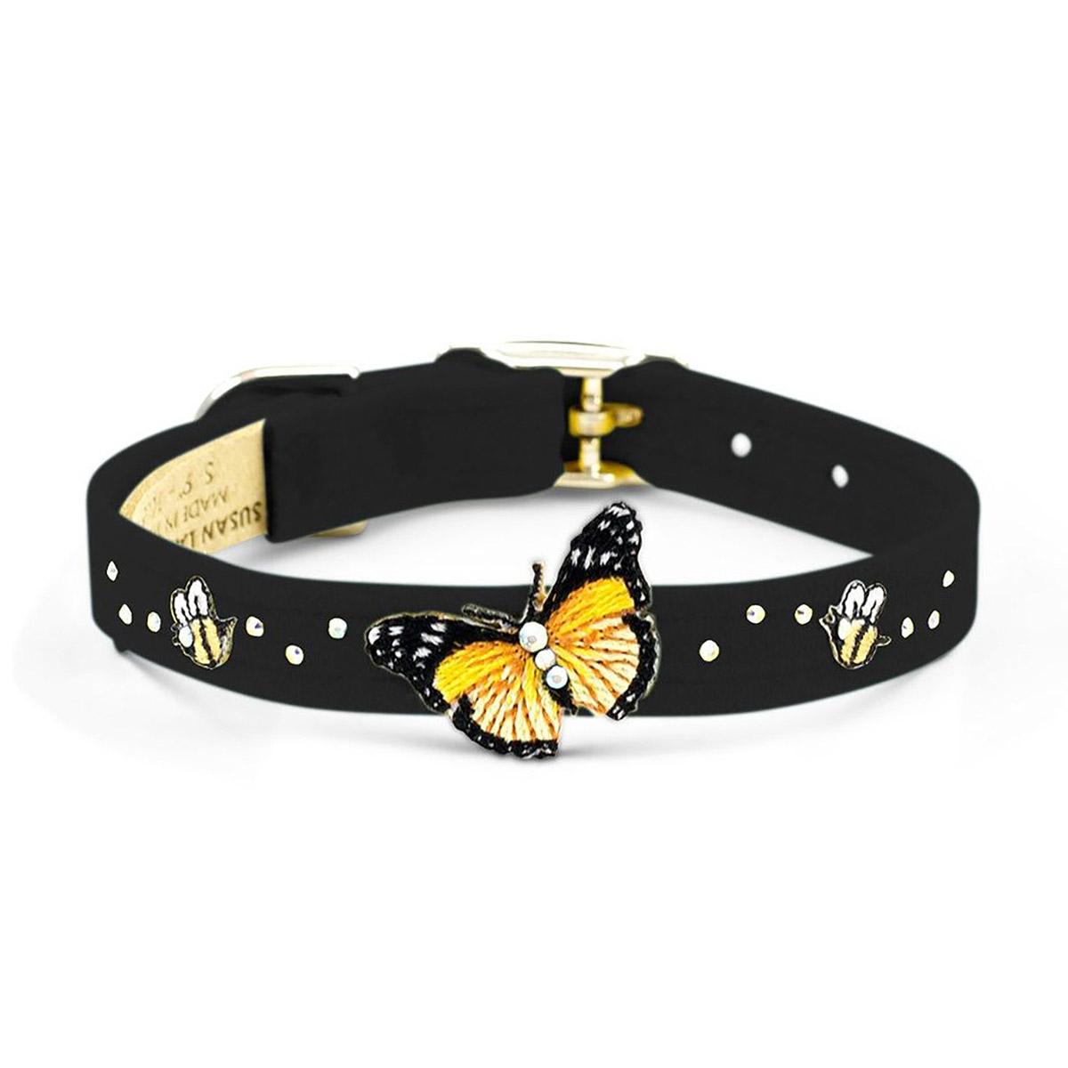 Butterflies & Bees Dog Collar by Susan Lanci - Black