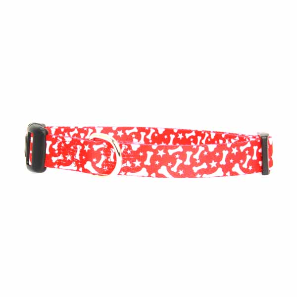 Casual Canine Pooch Pattern Dog Collar - Red with Bones