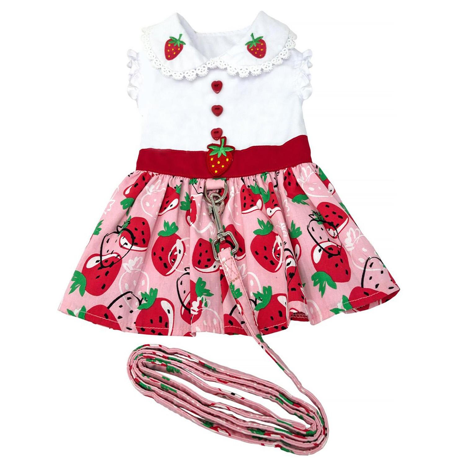 Strawberry Picnic Dog Harness Dress with Leash by Doggie Design