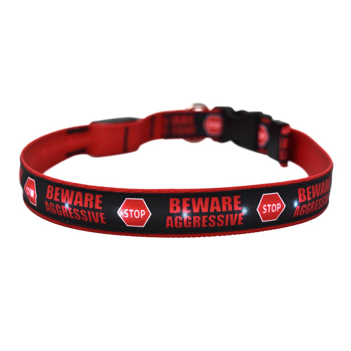 Caution Beware Aggressive Stop Sign ORION LED Dog Collar by Yellow Dog