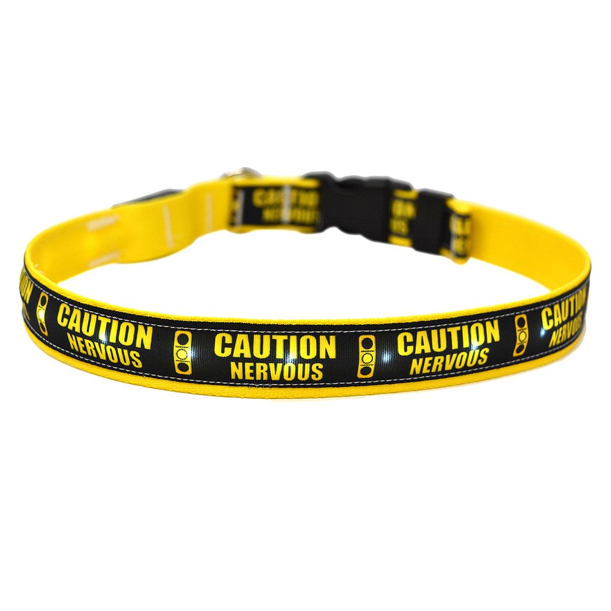 Caution Nervous Traffic Light ORION LED Dog Collar by Yellow Dog