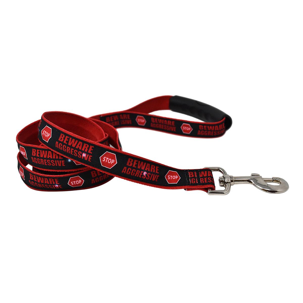 Caution Beware Aggressive Stop Sign ORION LED Dog Leash by Yellow Dog