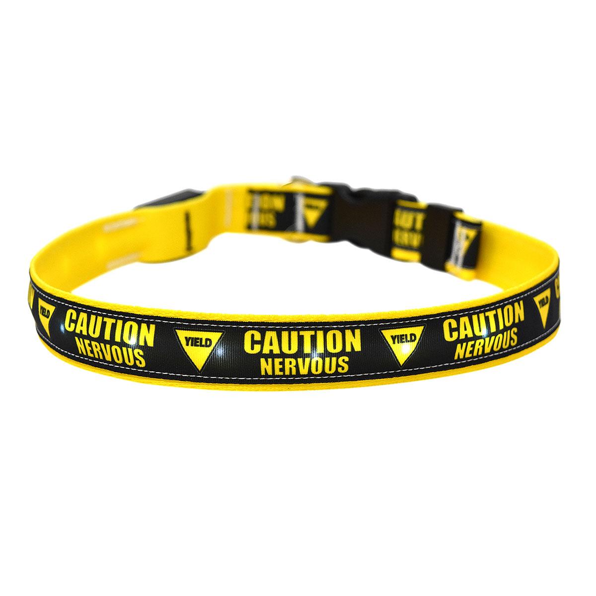 Caution Nervous Yield Sign ORION LED Dog Collar by Yellow Dog