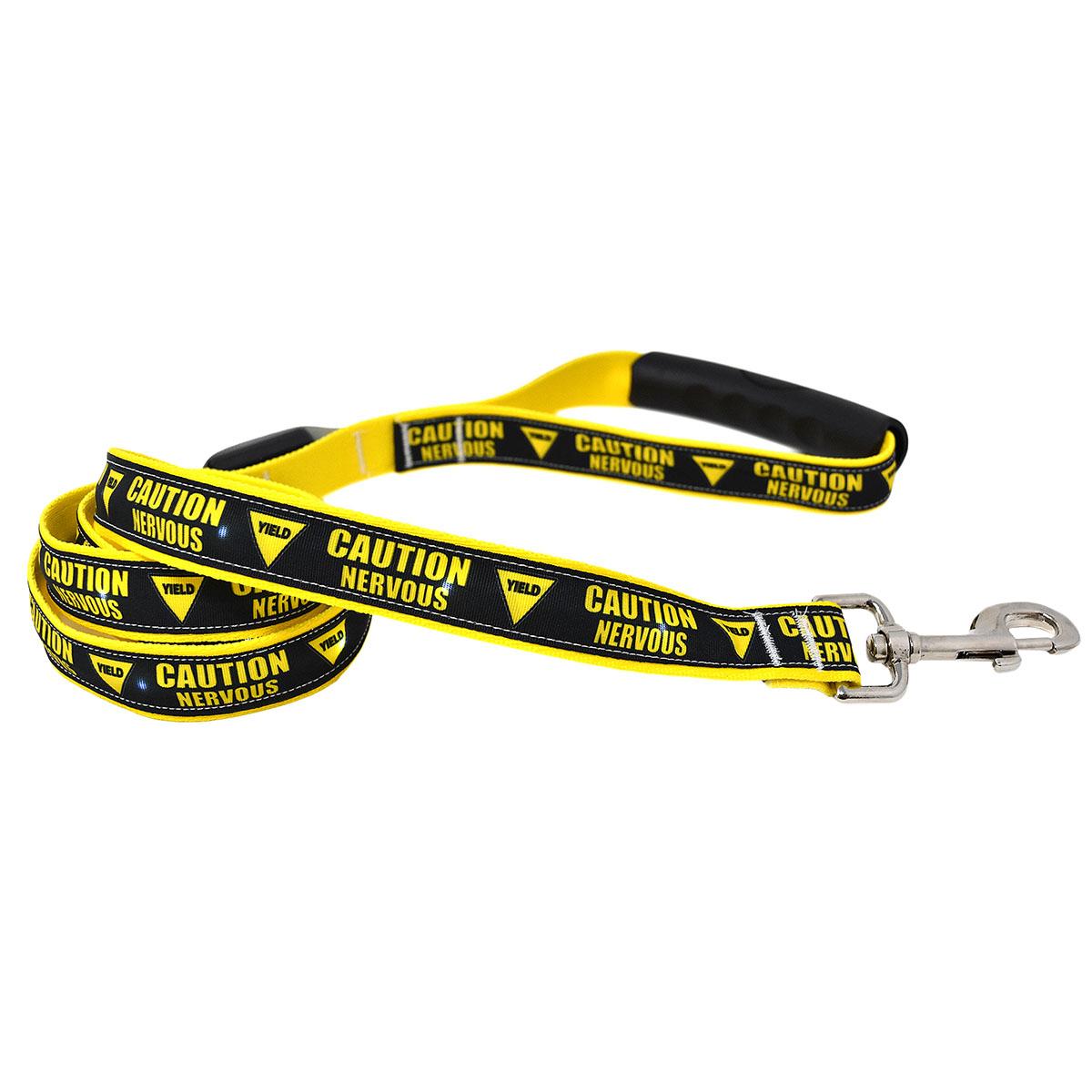 Caution Nervous Yield Sign ORION LED Dog Leash by Yellow Dog