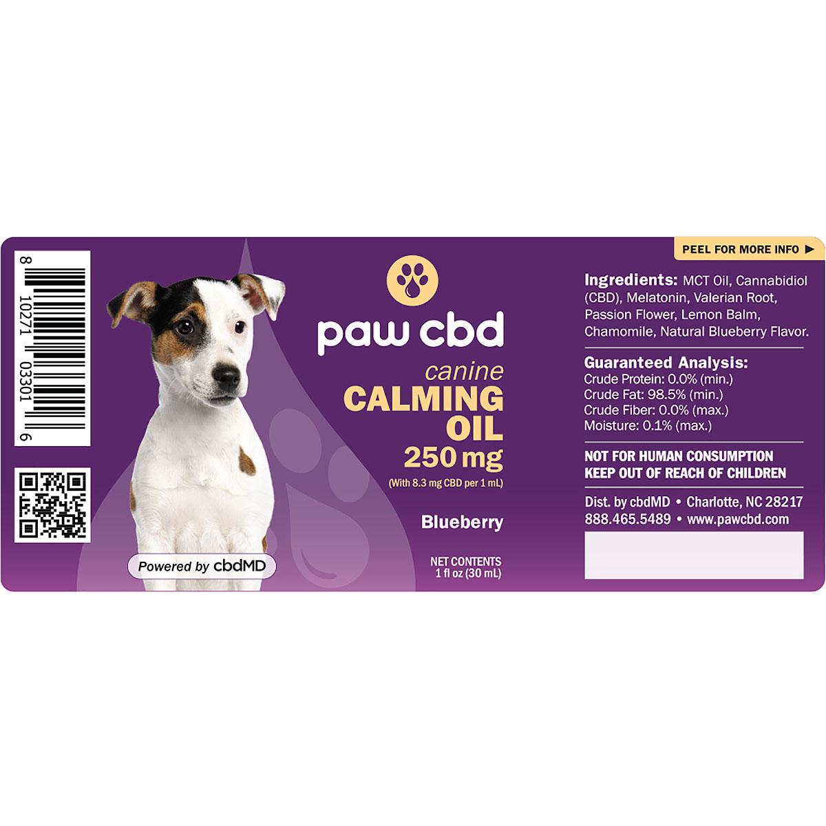 cbdMD Paw CBD Oil Calming Tincture for Dogs - Blueberry - 250 mg, 30 mL