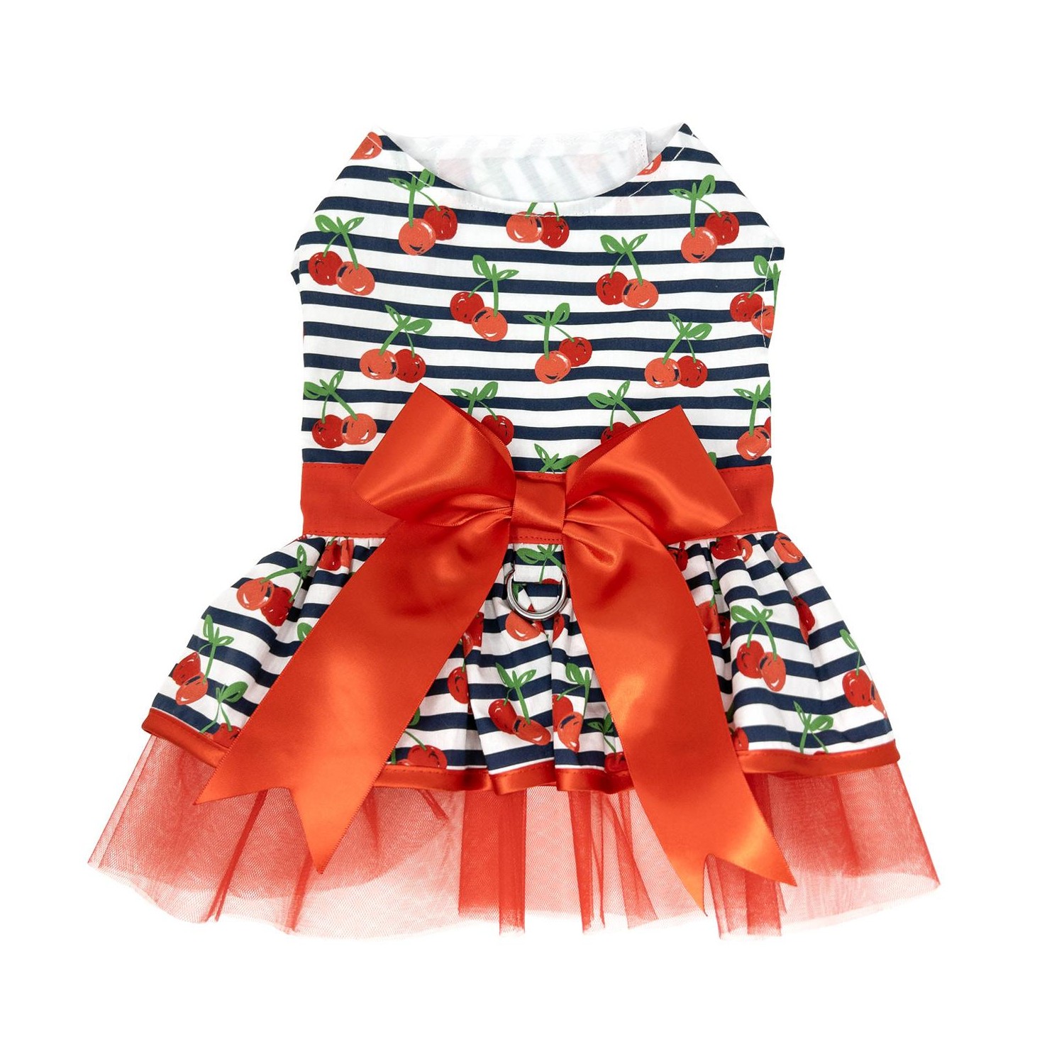 Cherry Stripe Dog Harness Dress with Matching Leash by Doggie Design
