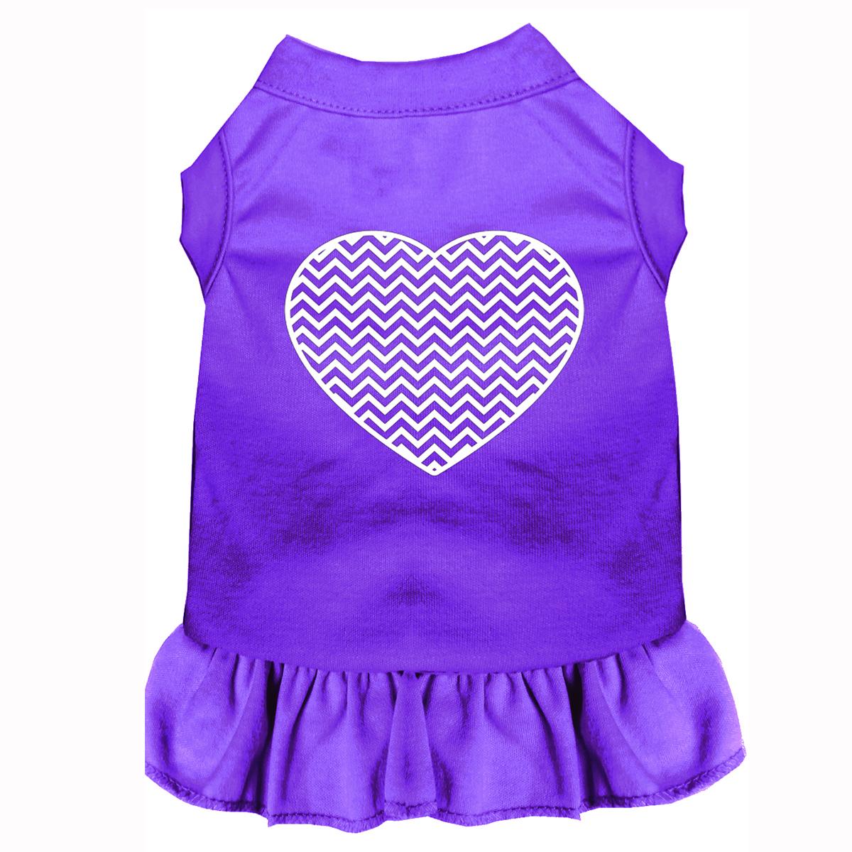 Chevron Heart Screen Print Dog Dress - Purple
