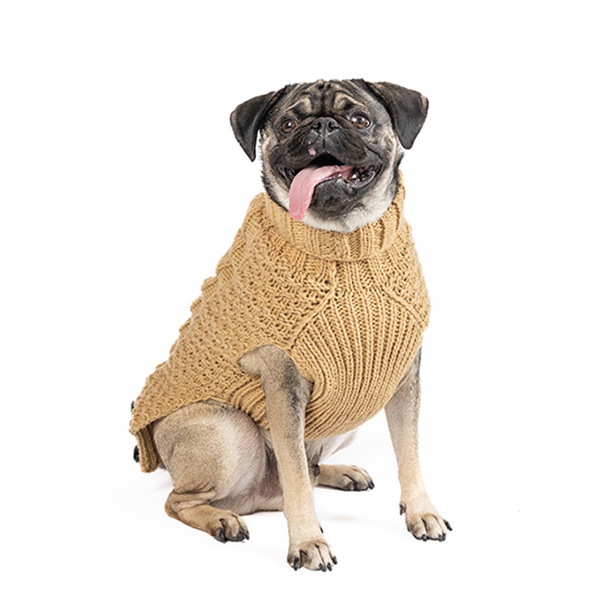 Chilly Dog Handmade Alpaca Cable Knit Dog Sweater - Camel