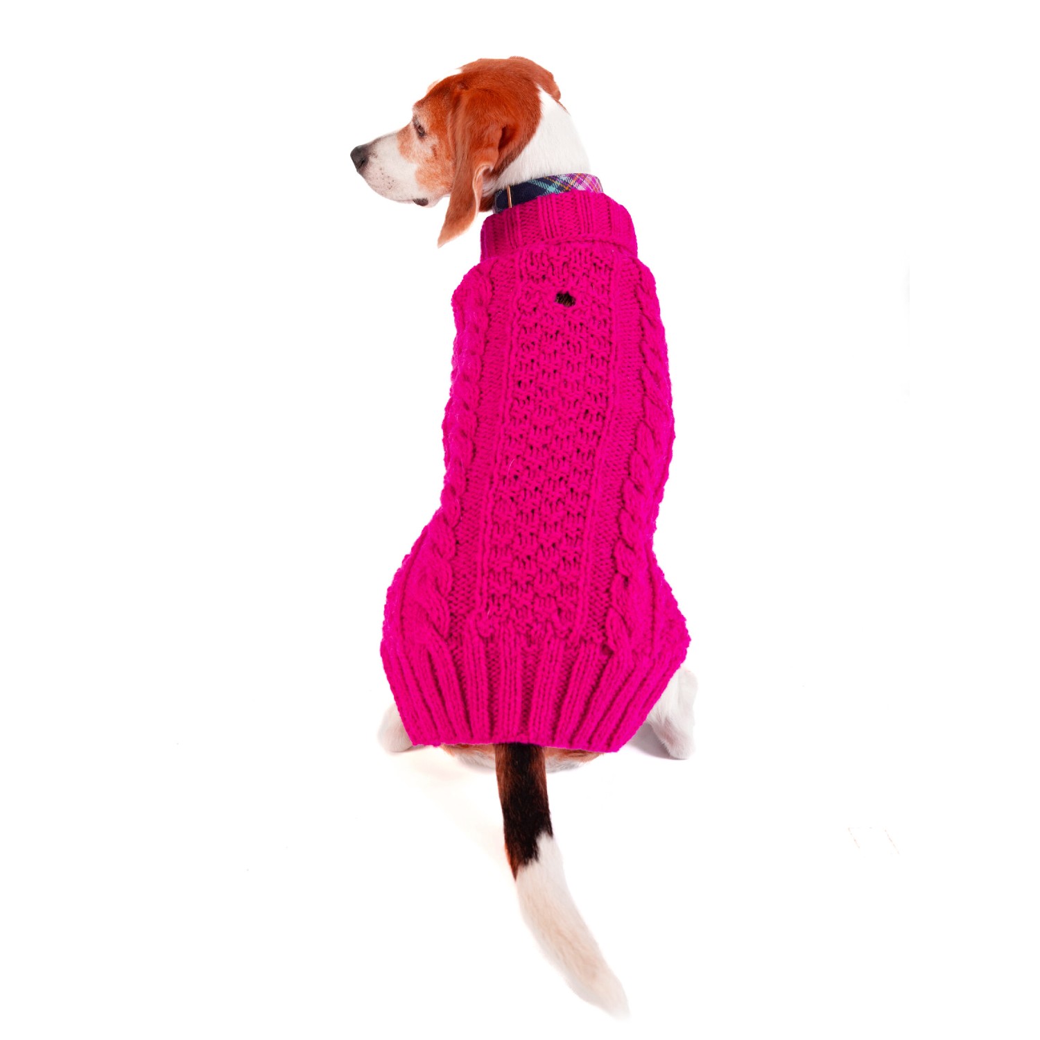 Chilly Dog Handmade Alpaca Cable Knit Dog Sweater - Hot Pink