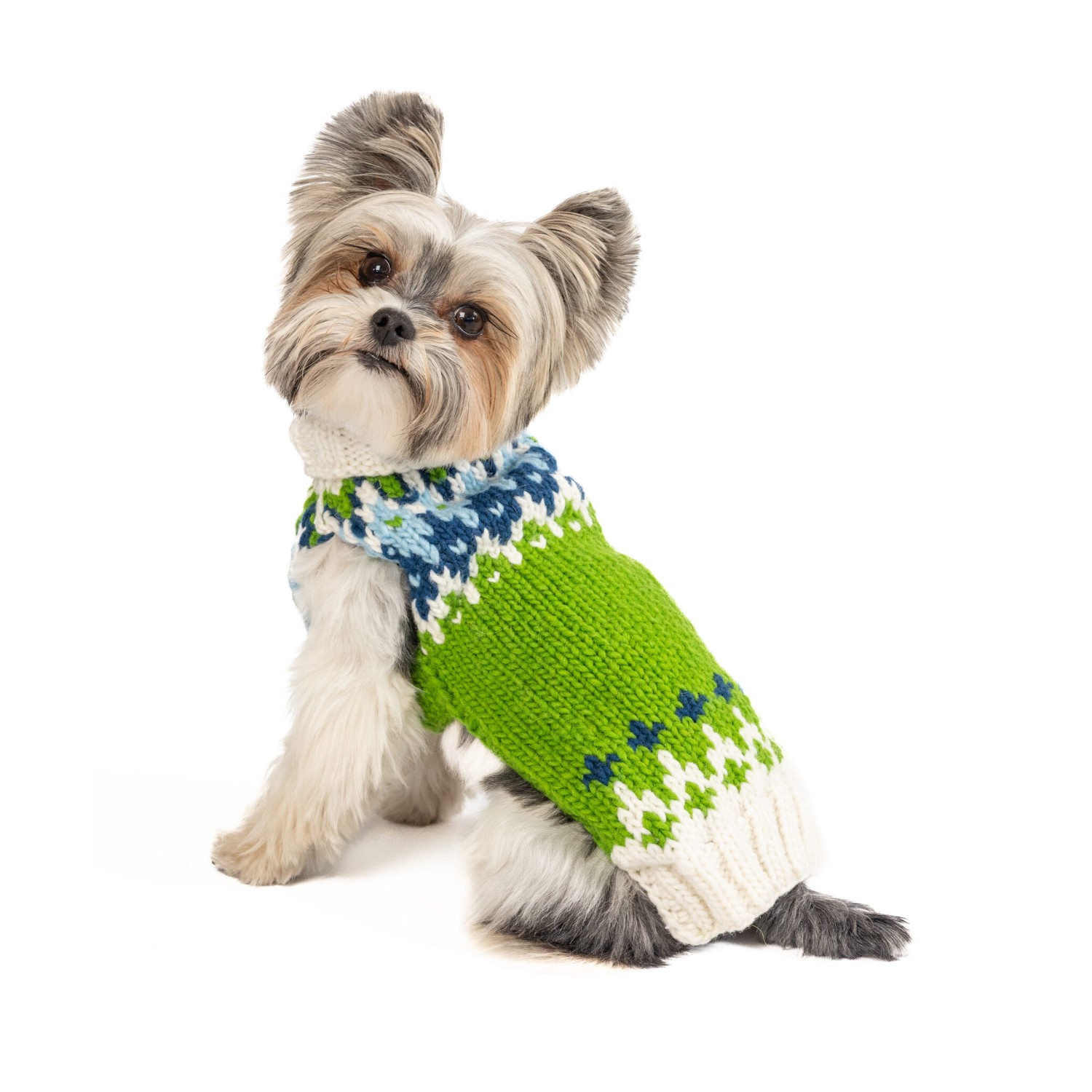 Chilly Dog Handmade Fairisle Spring Ski Bum Wool Dog Sweater - Green