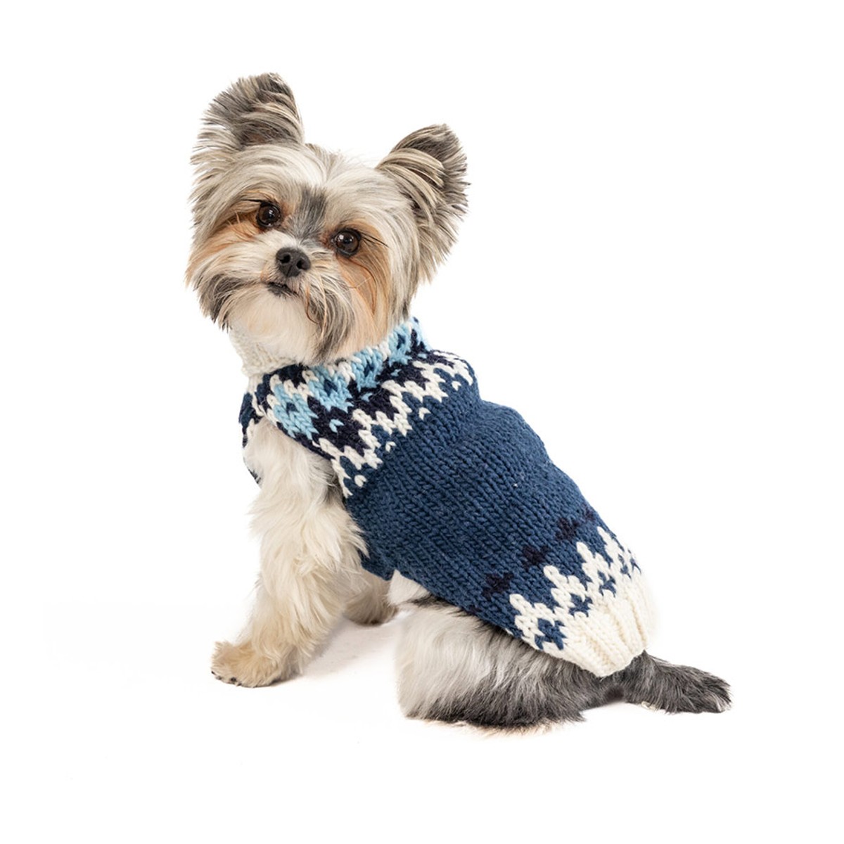 Chilly Dog Handmade Fairisle Midnight Ski Bum Wool Dog Sweater - Blue