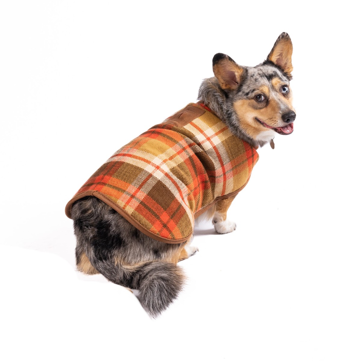 Chilly Dog Plaid Blanket Dog Coat - Rust