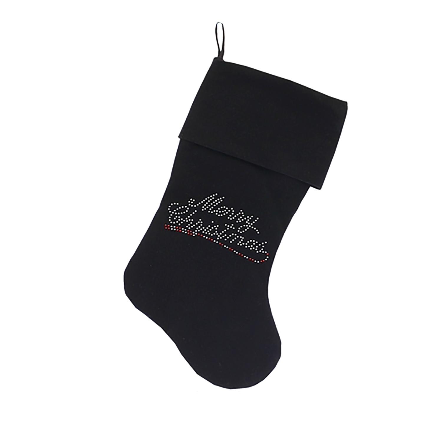 Mirage Merry Christmas Rhinestone Velvet Dog Stocking - Black