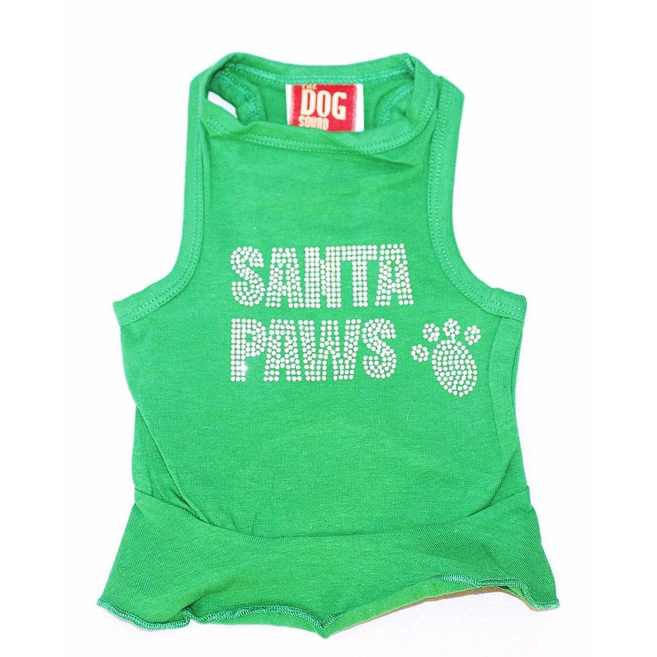 The Dog Squad Rhinestone Santa Paws Christmas Tank Dog Dress - Green