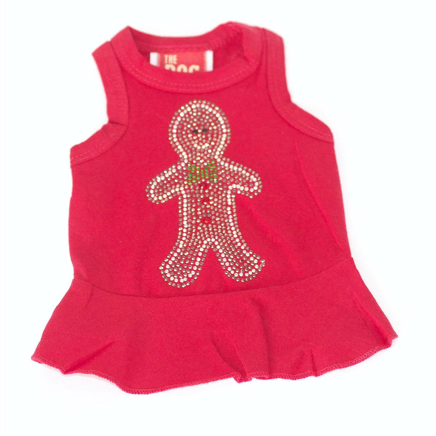 The Dog Squad Gingerbread Man Christmas Dog Dress - Red