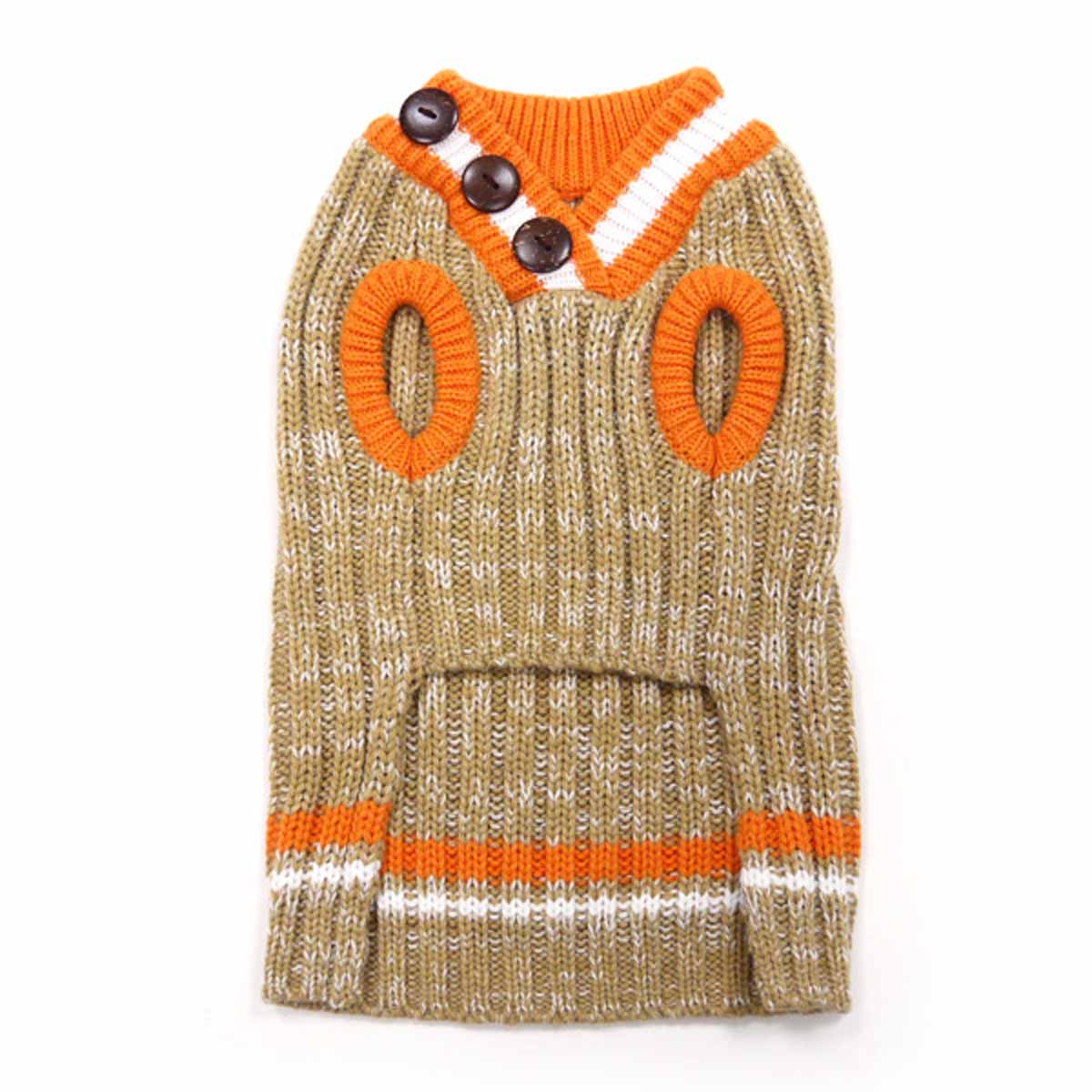 City V-Neck Dog Sweater by Dogo - Beige with Orange Trim