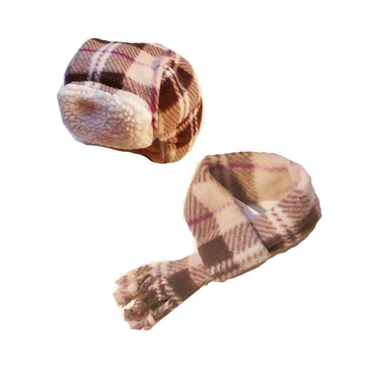 My Canine Kids Aviator Hat and Scarf Set for Dogs - Tan Plaid