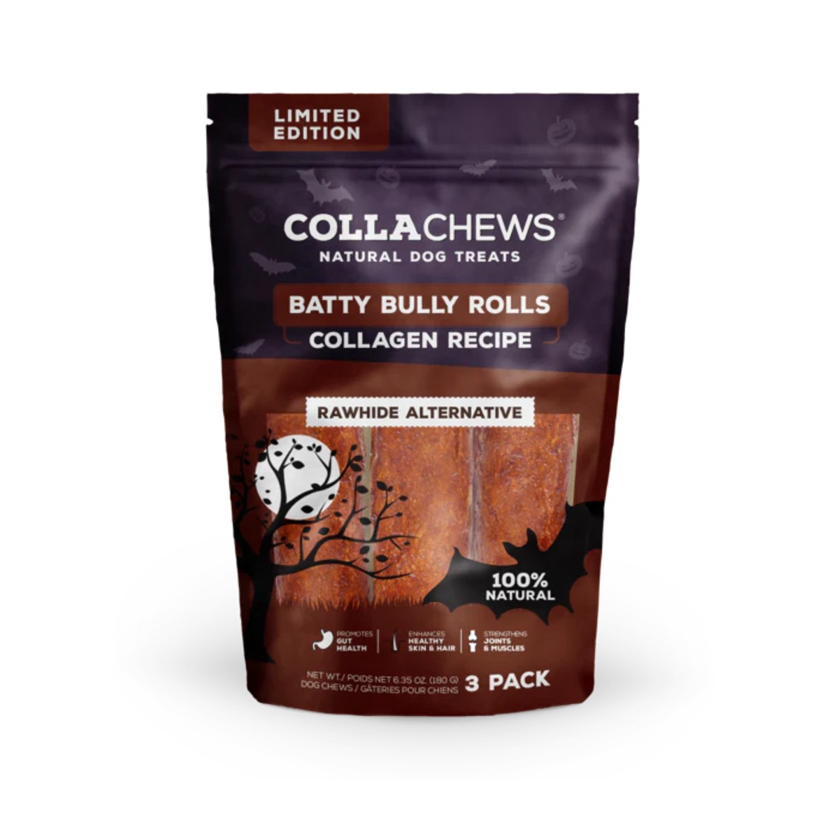 CollaChews Halloween Batty Bully & Collagen Rolls Dog Treat - Limited Edition