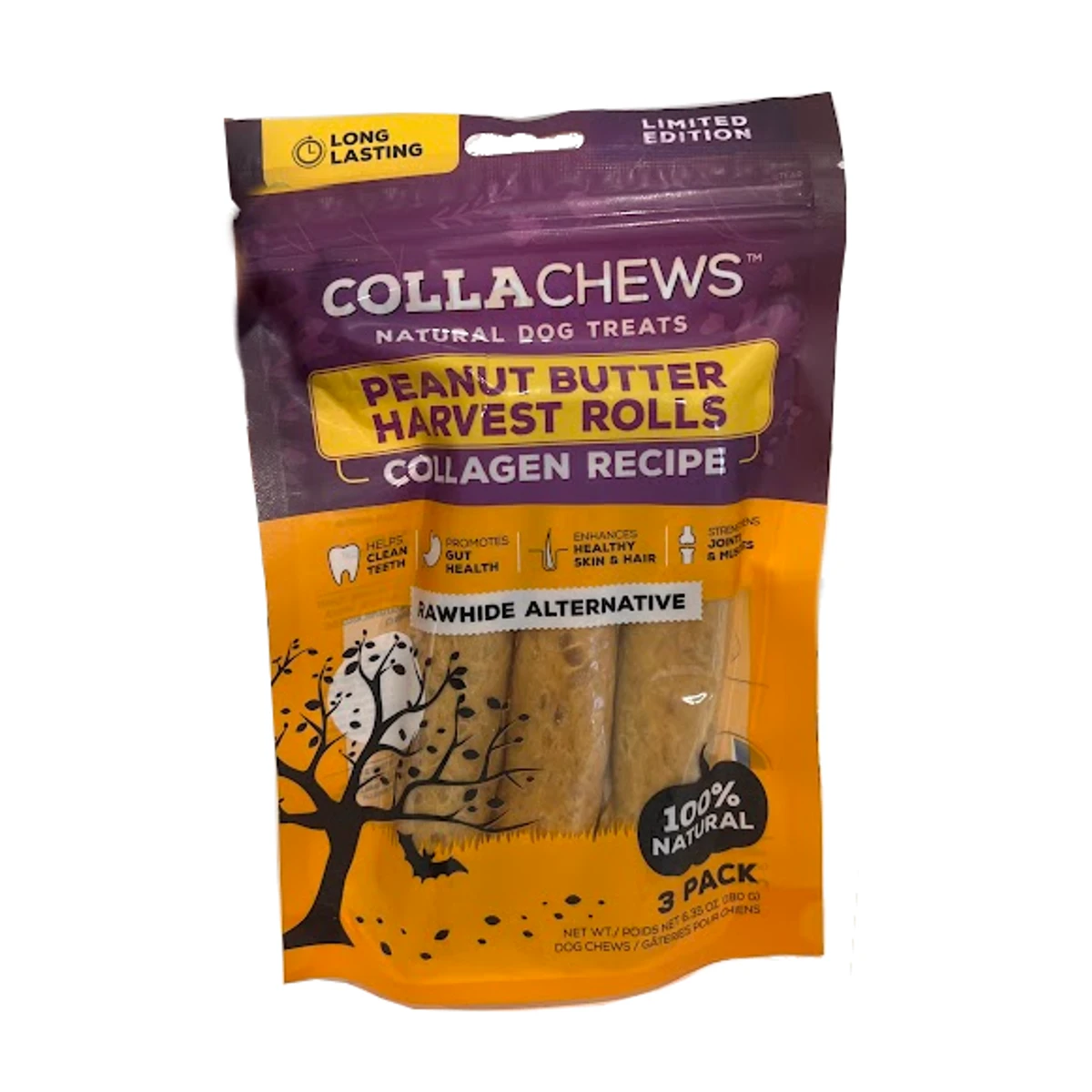 CollaChews Halloween Peanut Butter & Collagen Harvest Rolls Dog Treat - Limited Edition