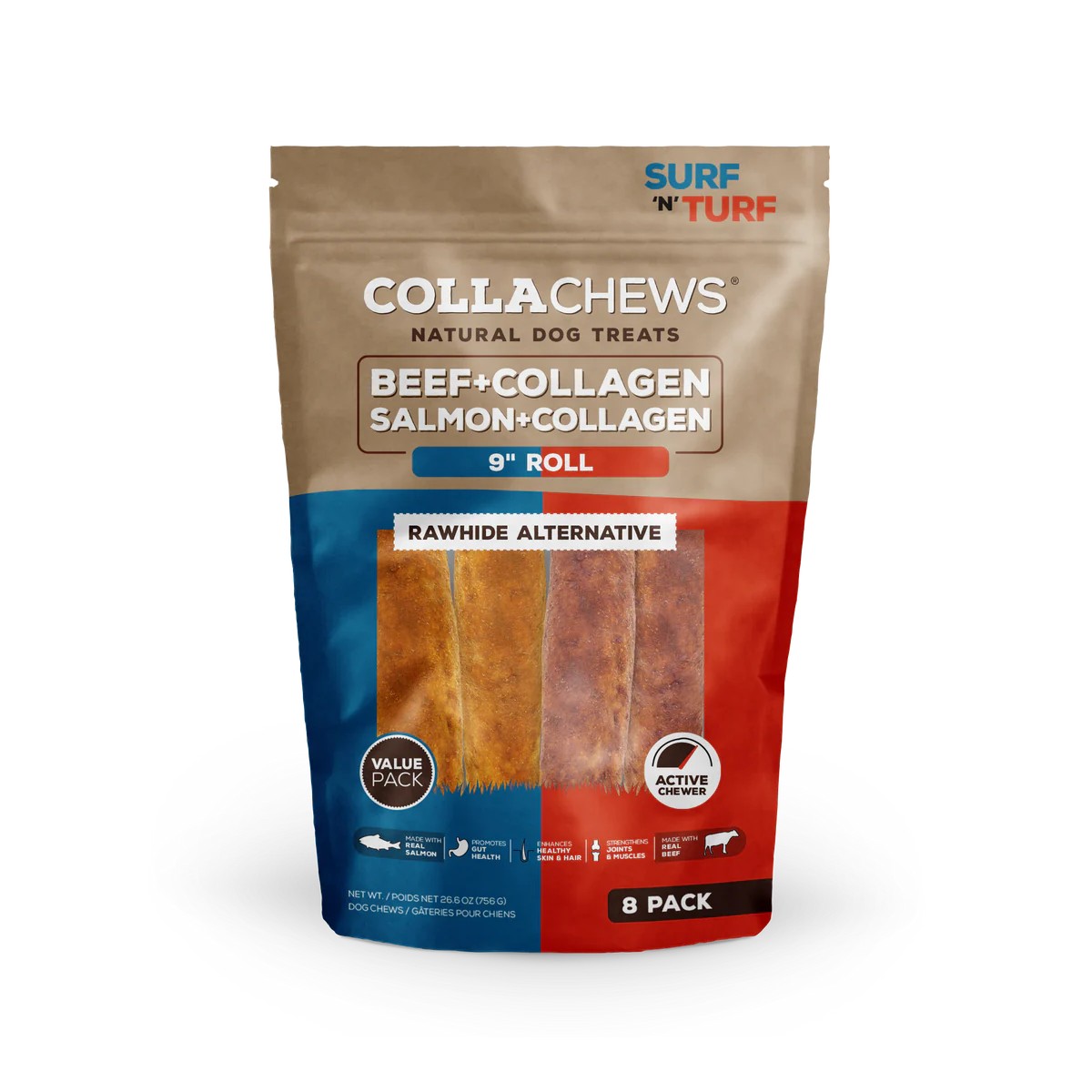 CollaChews Variety Pack Collagen Rolls Dog Treat - Salmon and Beef