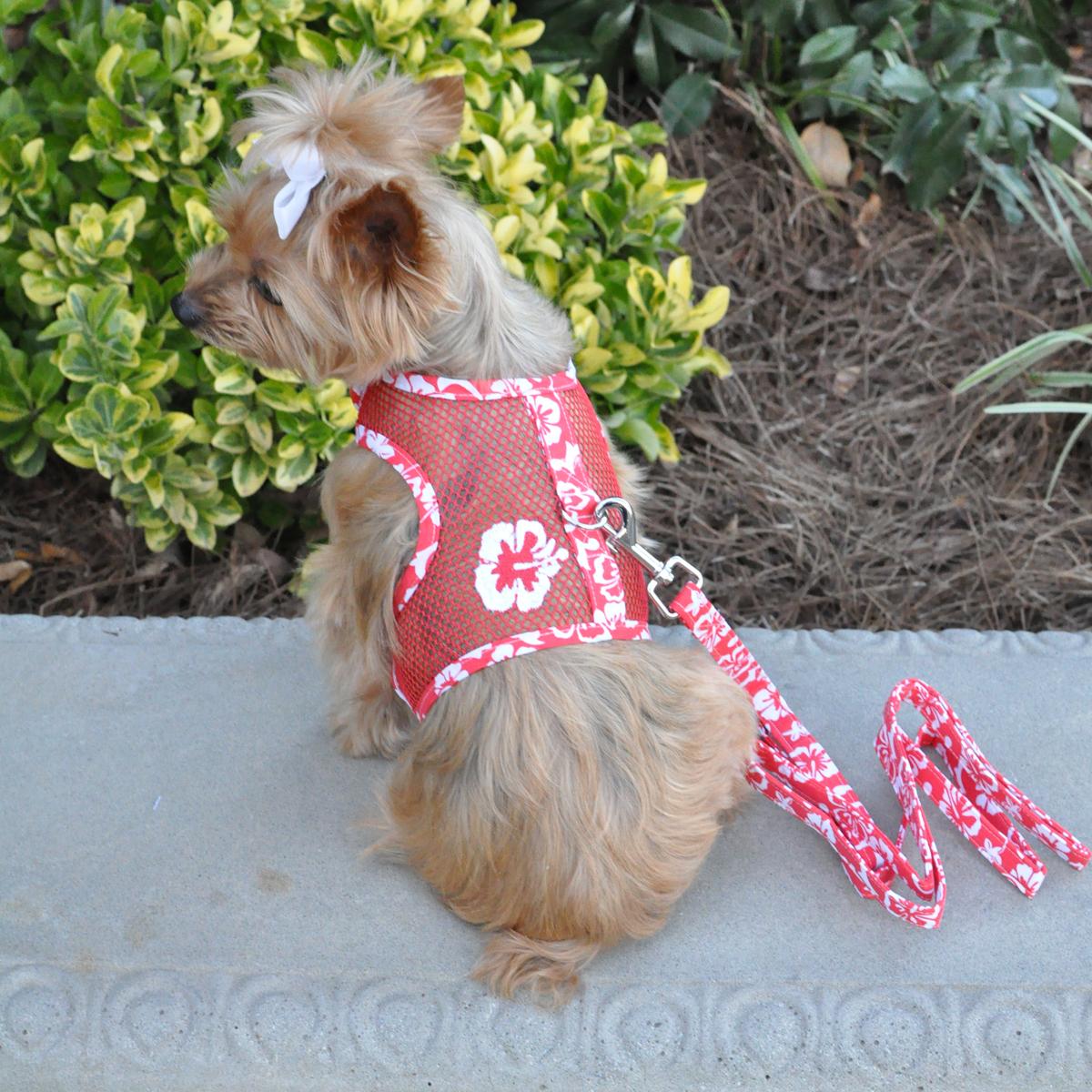 Cool Mesh Dog Harness by Doggie Design - Hawaiian Hibiscus Red