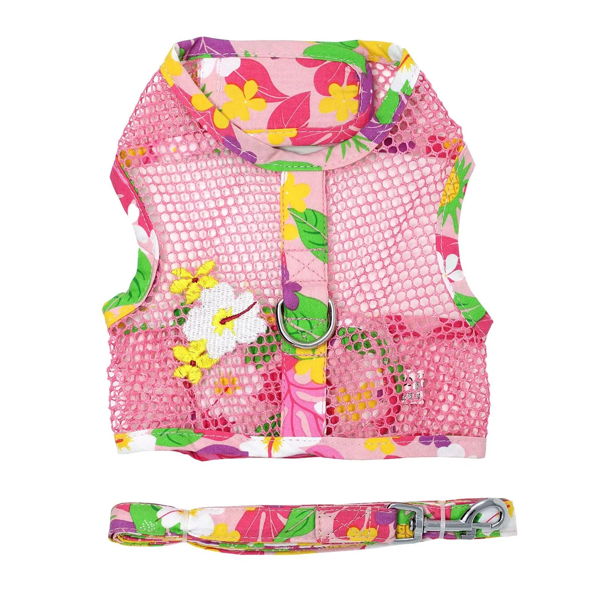 Cool Mesh Dog Harness with Leash by Doggie Design - Pink Hawaiian Floral