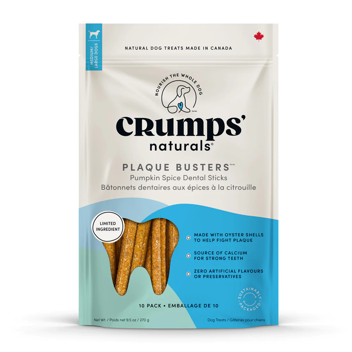 Crumps' Naturals Plaque Busters Dental Sticks Dog Treat - Pumpkin Spice