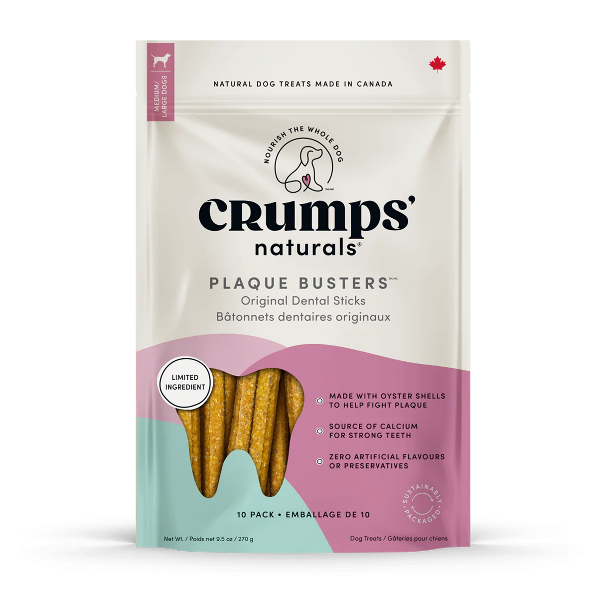 Crumps' Naturals Plaque Busters Dental Sticks Dog Treat - Original