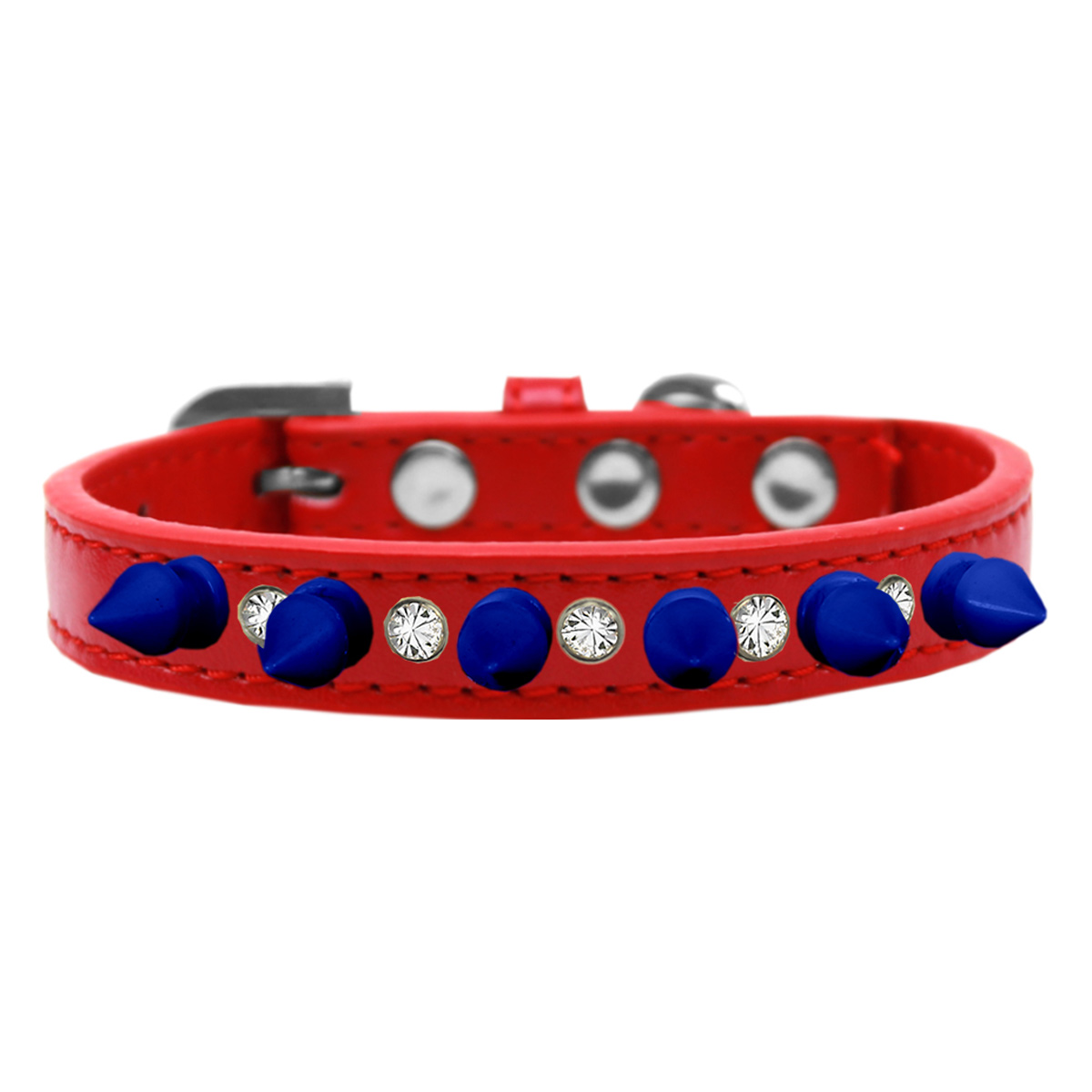 Crystals and Blue Spikes Dog Collar - Red