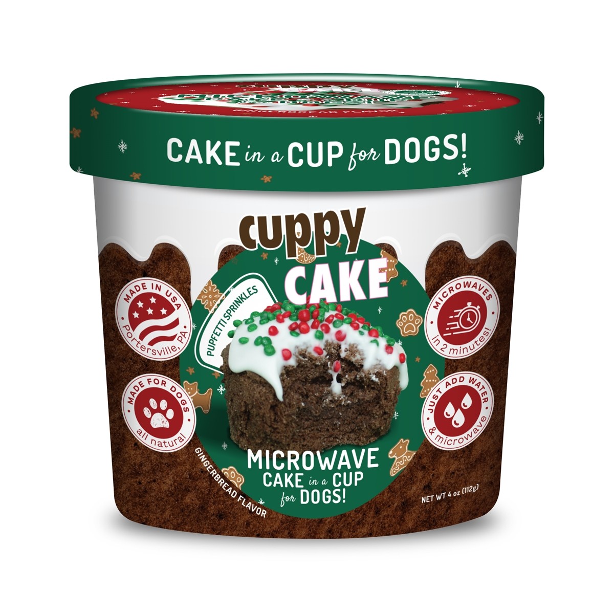 Cuppy Cake Holiday Microwave Dog Cake Mix - Gingerbread with Pupfetti Sprinkles
