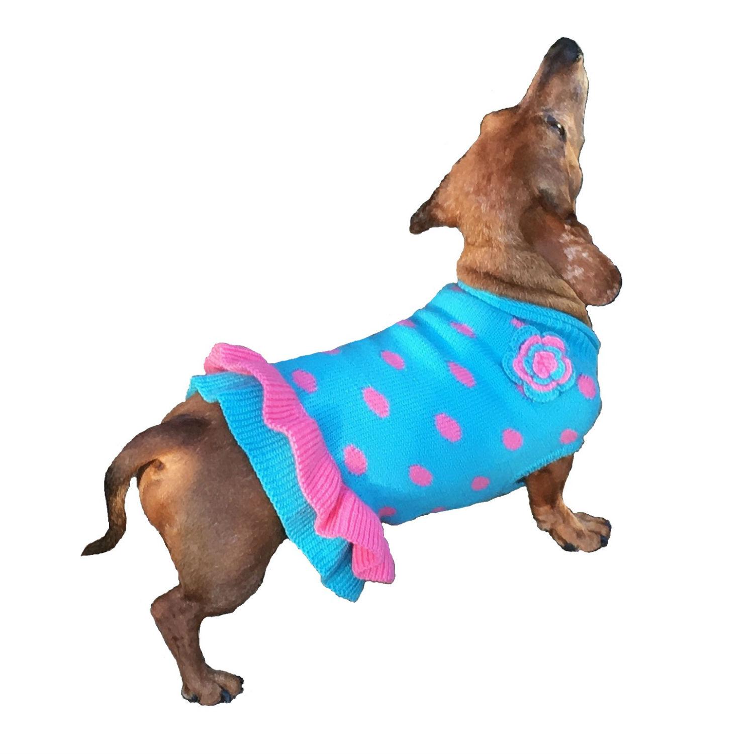 Dallas Dogs Polka Dot Dog Sweater Dress - Turquoise and Pink